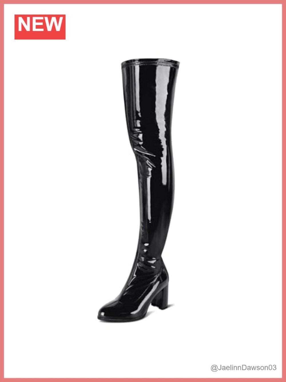 Women's Thigh High Chunky Block Heel Boots Pointed Toe Patent Leather Side Zip